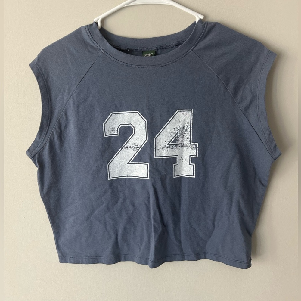 Wild Fable blue Gray Sleeveless Crop Top with Number Print